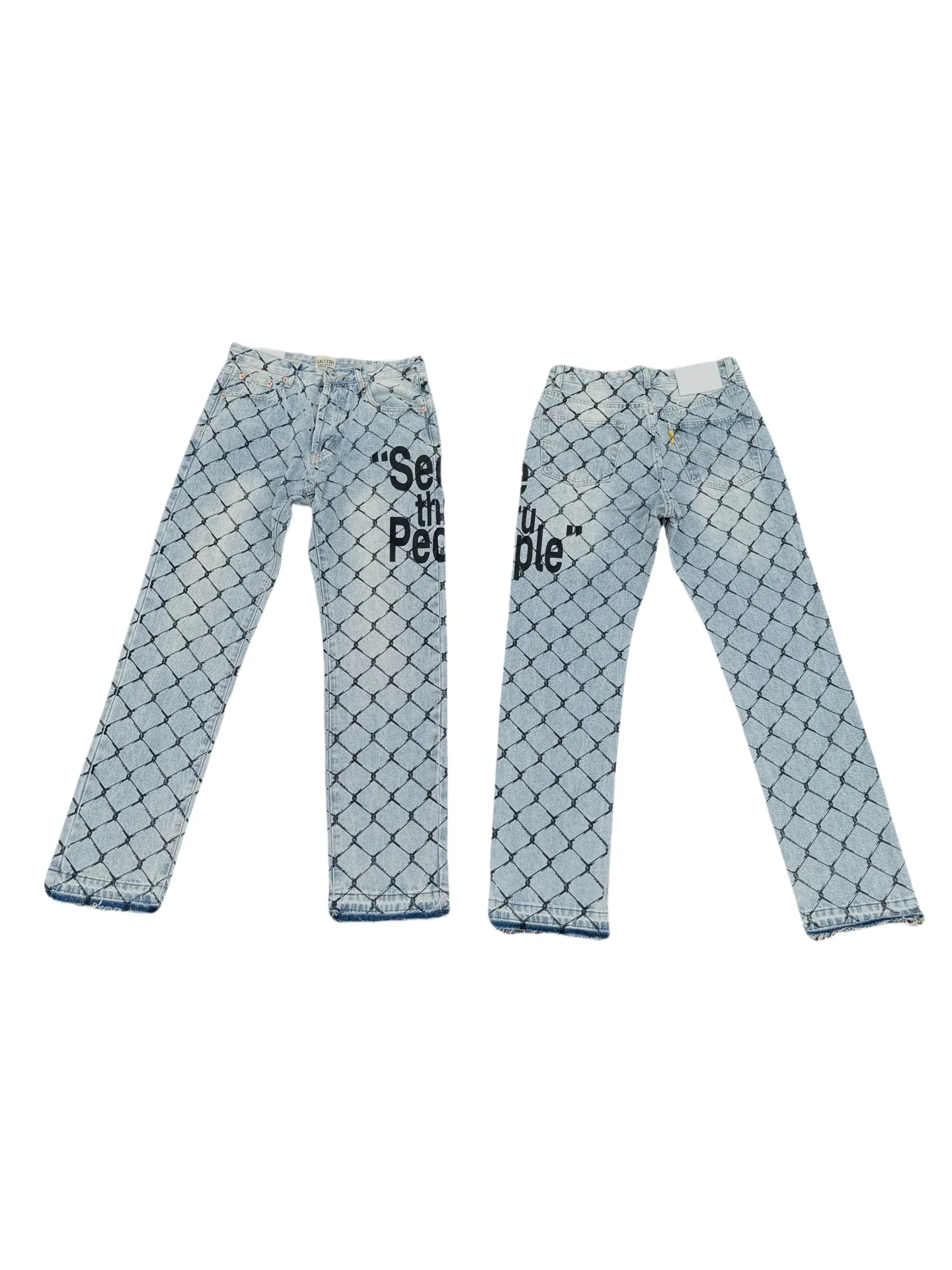 P240💰G786 GALLERY DEPT. Steel mesh letter printed slim jeans jeans casual group trendy American slim men's and women's trousers Color: blue Size: S-XXL (corresponding to 28-36)